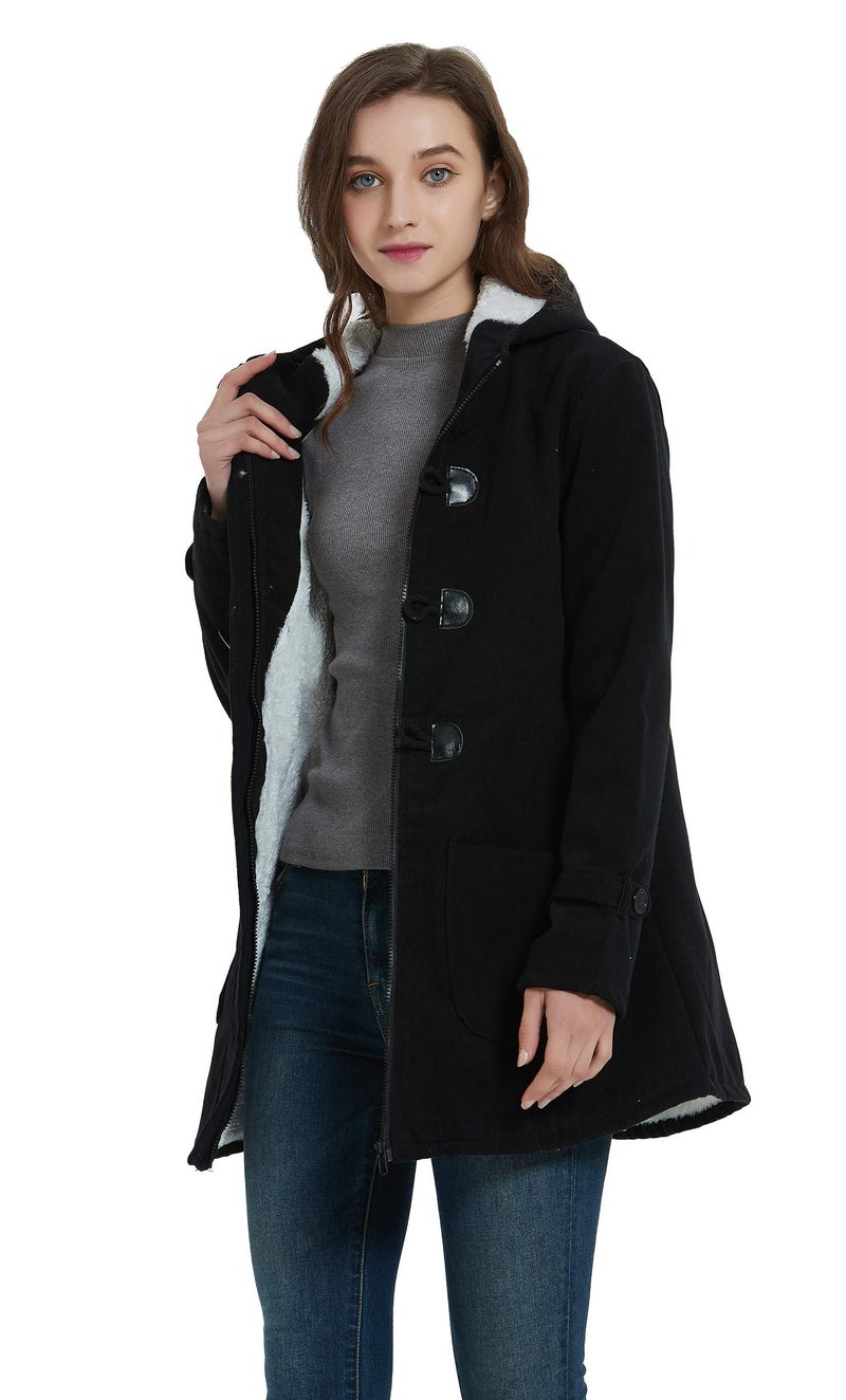 VOGRYE Womens Winter Fashion Outdoor Warm Wool Blended Classic Pea Coat Jacket (FBA) (XL, Black2-Thicker) - Image 2